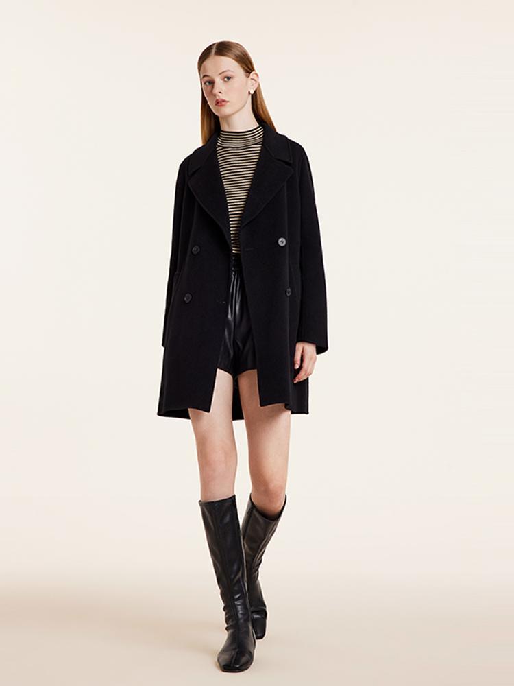 Wool And Cashmere Double-Faced Notched Lapel Women Coat GOELIA