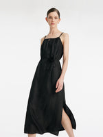 18 Momme Xiang Yun Silk Women Spaghetti Strap Maxi Dress With 3D Rose Belt GOELIA