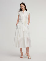 Tencel Blend Women V-Neck Maxi Dress Self Tie Belt Maxi Dress GOELIA