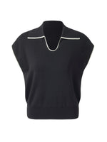 Tencel Blend Contrast Trim Women Knit Top GOELIA