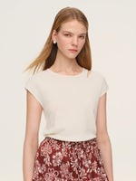 Cap Sleeve Knit Top And Marigold Floral Print Tiered Skirt Two-Piece Set With Silky Scarf GOELIA
