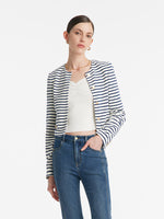 Cotton Striped Single-Breasted Women Crop Jacket GOELIA