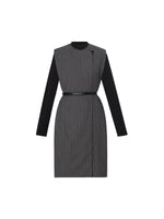 100% Wool Vest And Knit Dress Two-Piece Set With Belt GOELIA