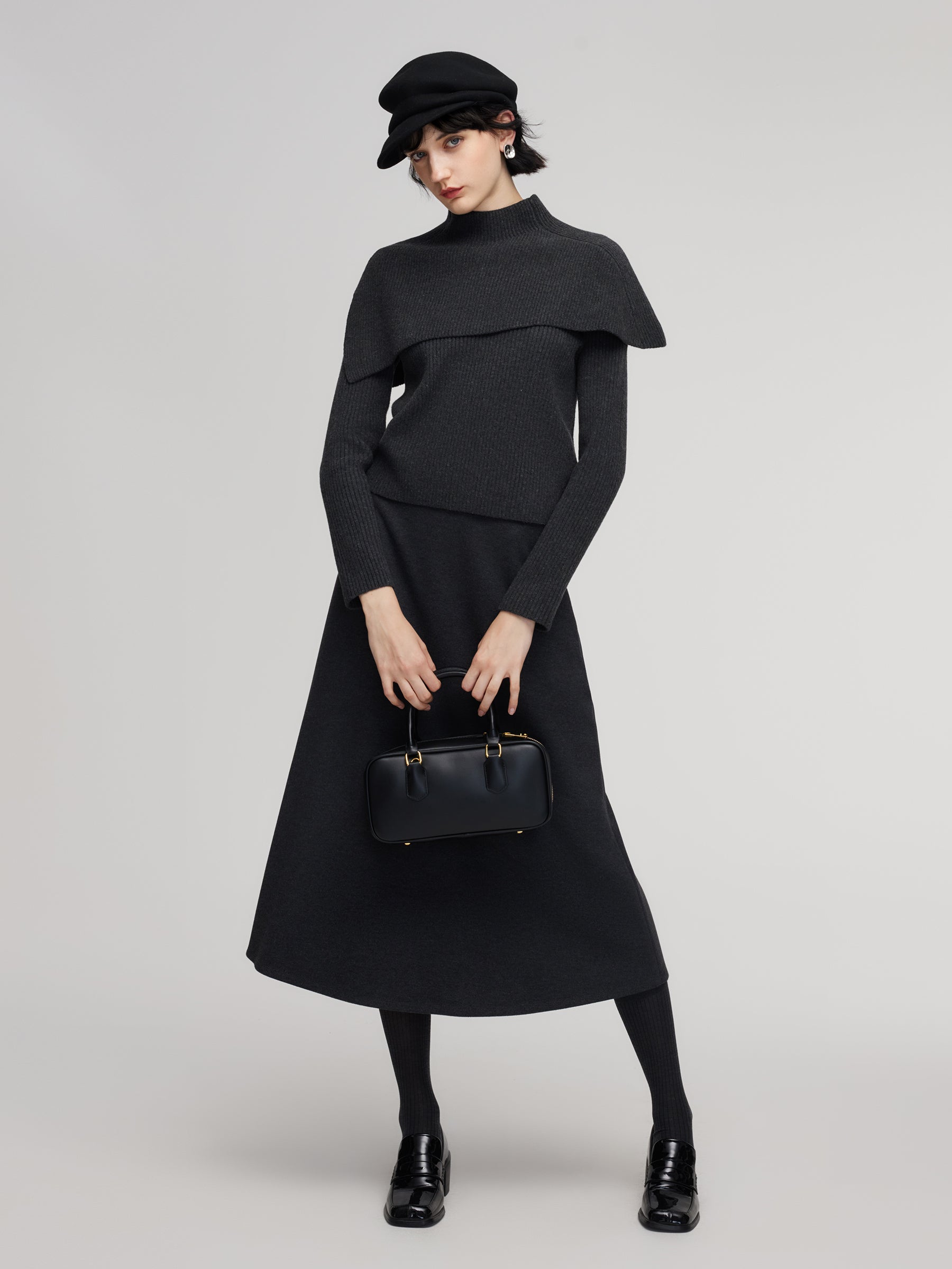 [Preview] Knit Top And Shawl And Skirt Three-Piece Set GOELIA