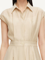 Tencel Acetate Linen Blend Cap Sleeve Women Midi Shirt Dress GOELIA