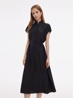 18MM Xiang Yun Silk A-Line Women Self-Tie Belt Midi Dress GOELIA