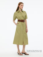 Gathered Waist Stretch Women Maxi Shirt Dress With Belt GOELIA
