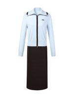 Contrast Trim Lapel Zip-Up Cardigan And Skirt Two-Piece Set GOELIA