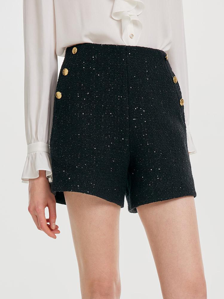 Elegant Black Tweed Shorts GOELIA