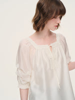 Tencel Blend Embroidered Square Neck Women Blouse GOELIA