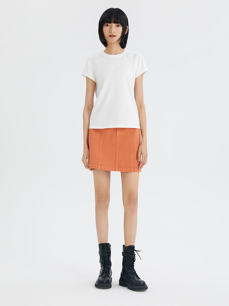 Orange Denim A-Line Skirt GOELIA