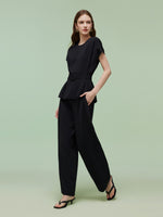 Four-Way Stretch Top And Ankle Length Pants Two-Piece Set With Belt GOELIA