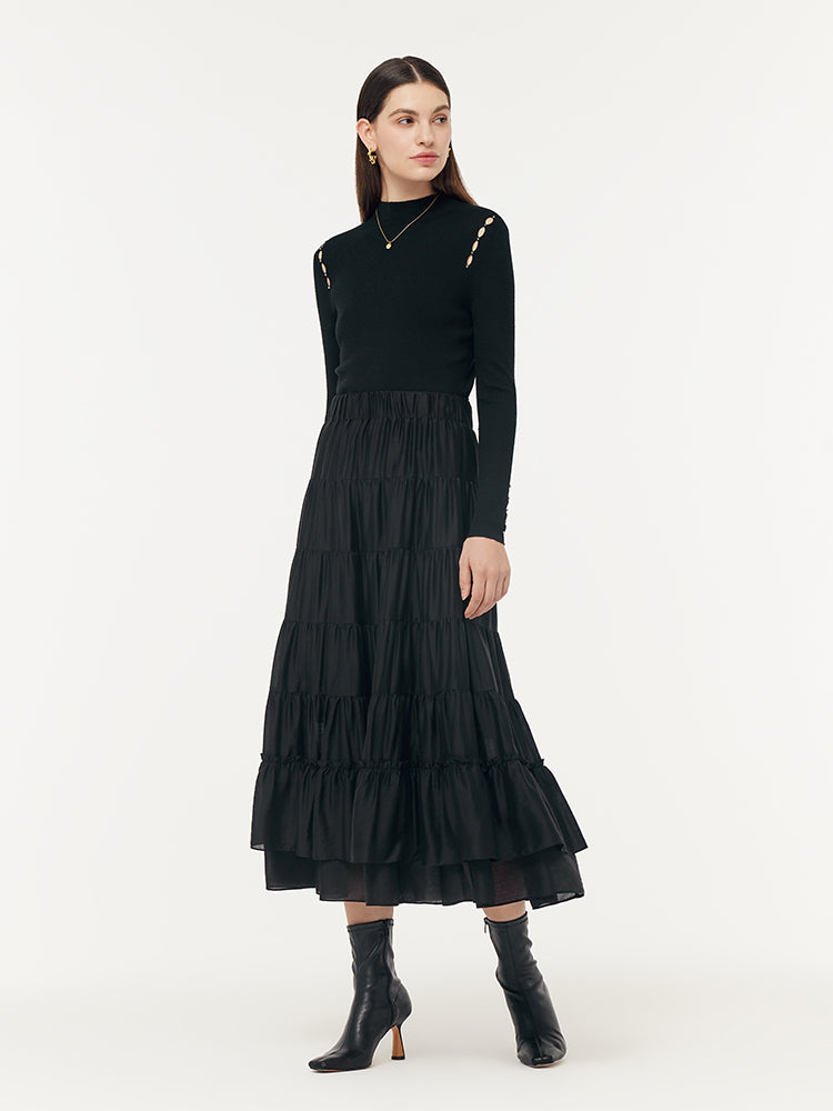 Tencel Women Tiered Maxi Skirt GOELIA