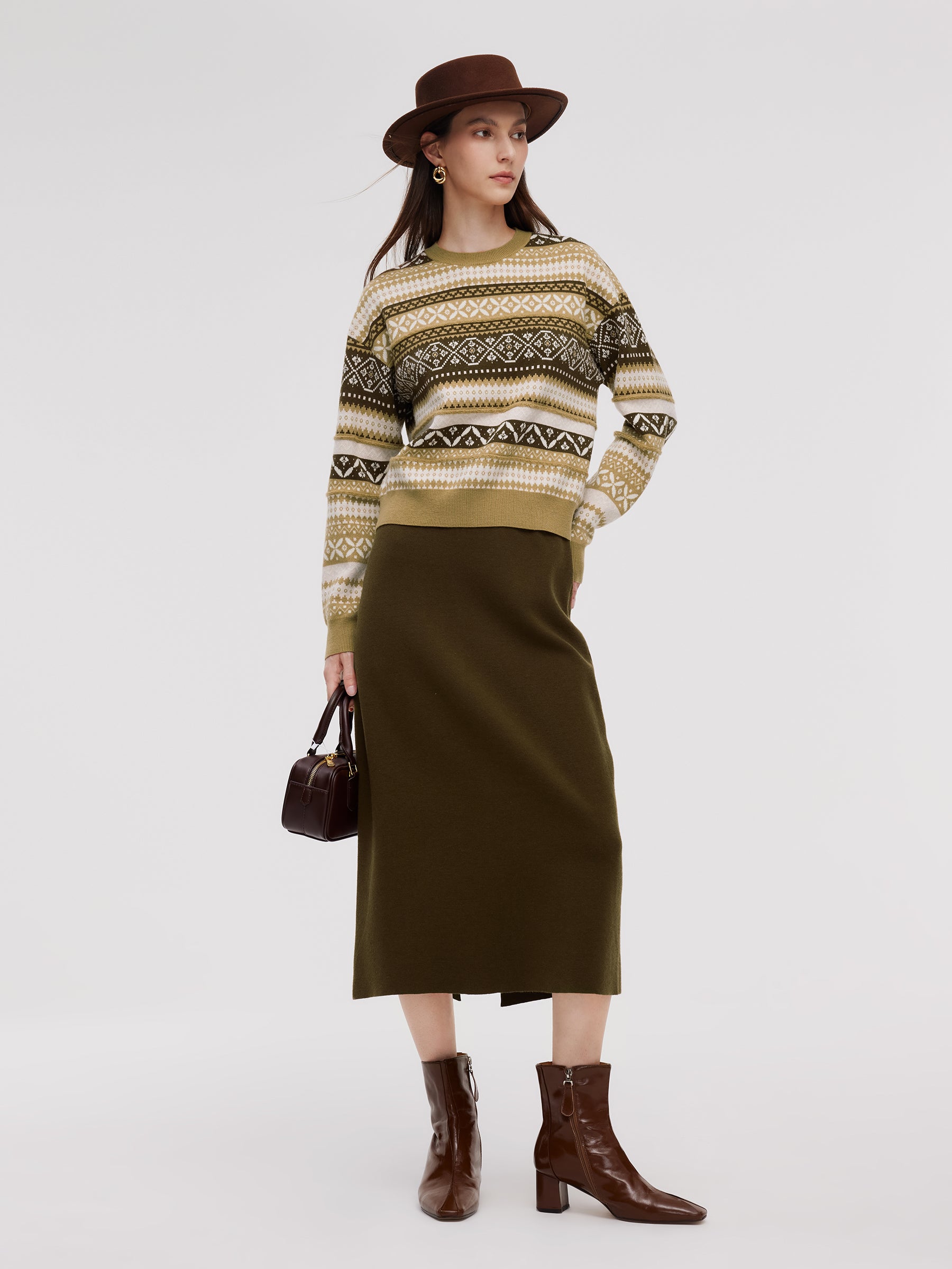 Jacquard Knit Top And Skirt Two-Piece Set GOELIA