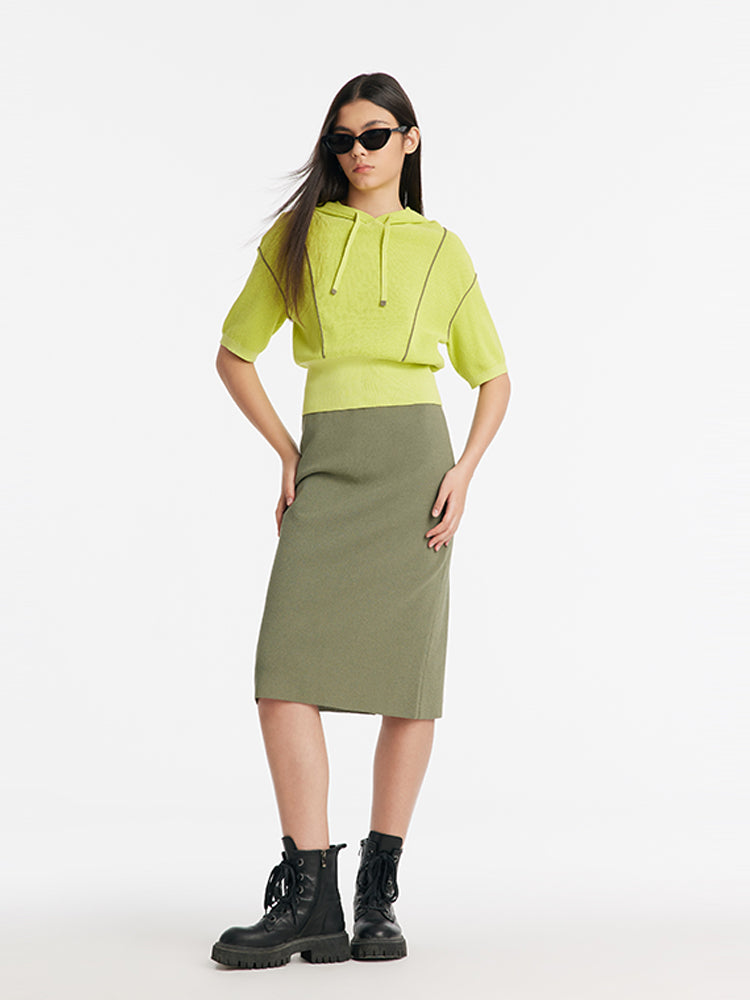 Hooded Knitted Top And Half Skirt Two-Piece Set GOELIA