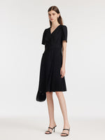 V-Neck Patchwork Pleated Women Mini Dress GOELIA