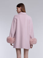 [Preview] Tencel Wool Tie-Neck Women Coat With Detachable Fur Cuffs GOELIA