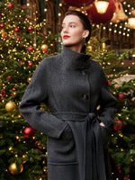 Cashmere Wool Blend Double-Faced Women Self-Tie Belt Overcoat GOELIA