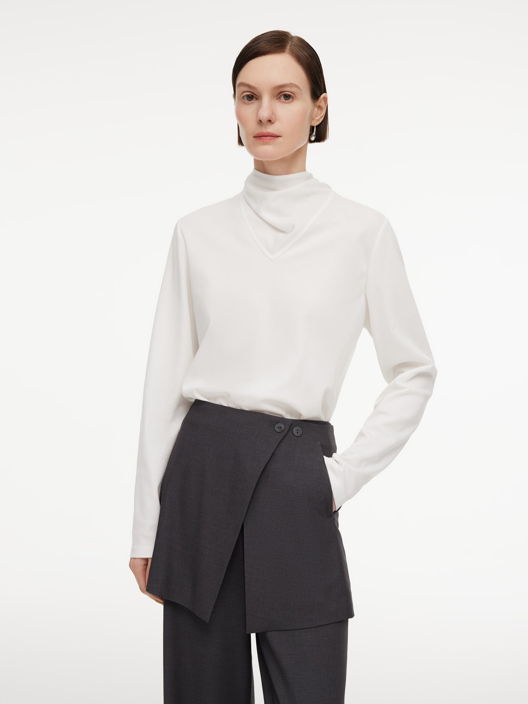 Triacetate Tencel Blend Tie Neck Women Knit Top GOELIA