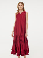 Tencel Ruffle Hem Women Tiered Vest Midi Dress With Slip Dress And Belt GOELIA