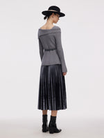 Knit Top And Pleated Skirt Two-Piece Set GOELIA