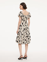 Acetate Blend Floral Print Bubble Hem Women Midi Dress With Scrunchie GOELIA