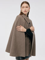 100% Washable Wool Beige Check Cape And Vest Two-Piece With Belt GOELIA