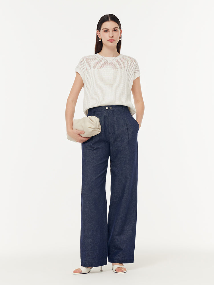 Denim Adjustable Waist Women Straight-Leg Jeans GOELIA