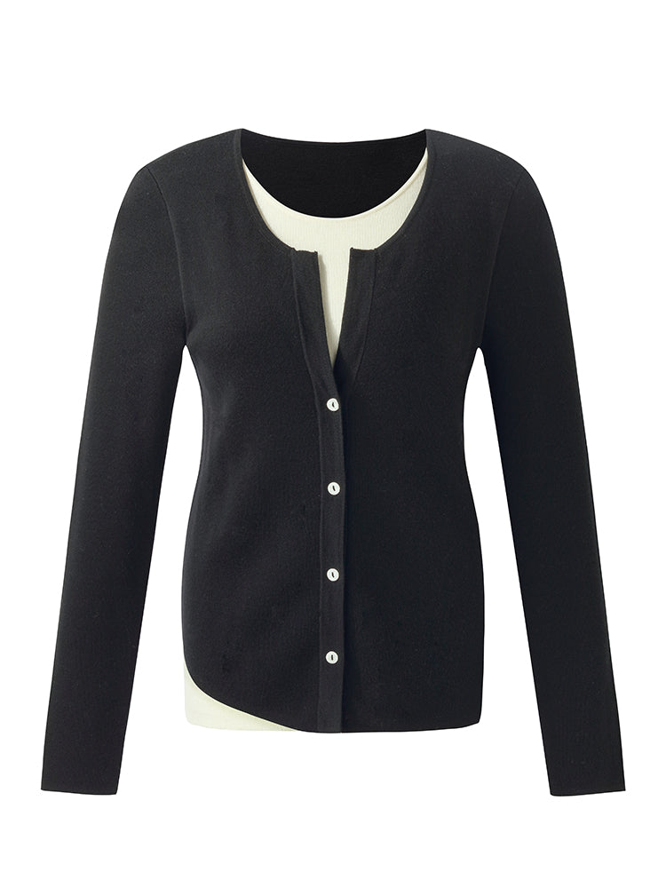 Wool Patchwork Women Long Sleeve Knit Top GOELIA