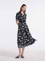 14 Momme Mulberry Silk Iris Printed Women Maxi Dress With Belt GOELIA