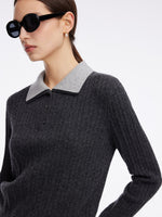 100% Wool Faux Two-Piece Lapel Women Knit Top GOELIA