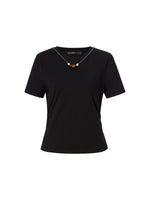 Cotton Side Twist Women T-Shirt With Detachable Beaded Chain GOELIA
