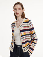 100% Cotton Multicolored Stripe Women Cardigan GOELIA