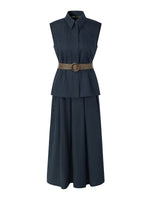 100% Linen Sleeveless Blouse And Skirt Two-Piece Set With Braided Belt GOELIA