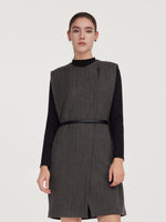 100% Wool Vest And Knit Dress Two-Piece Set With Belt GOELIA