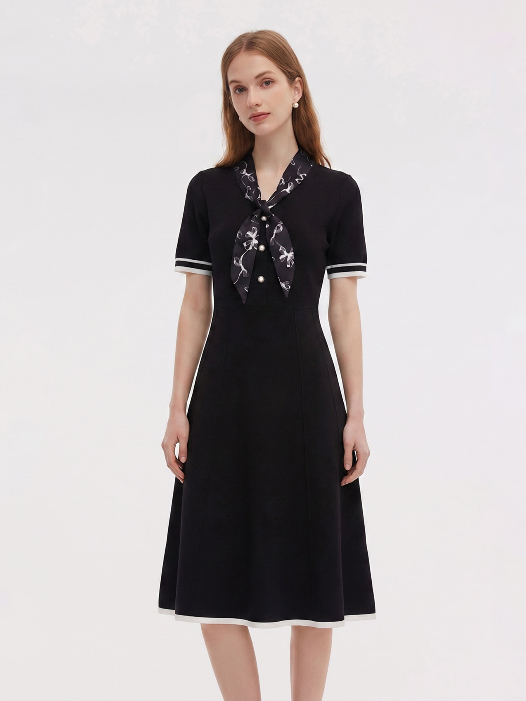 [Preview] Lyocell Blend Women Knit Midi Dress With Detachable Silky Scarf GOELIA