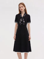 [Preview] Lyocell Blend Women Knit Midi Dress With Detachable Silky Scarf GOELIA