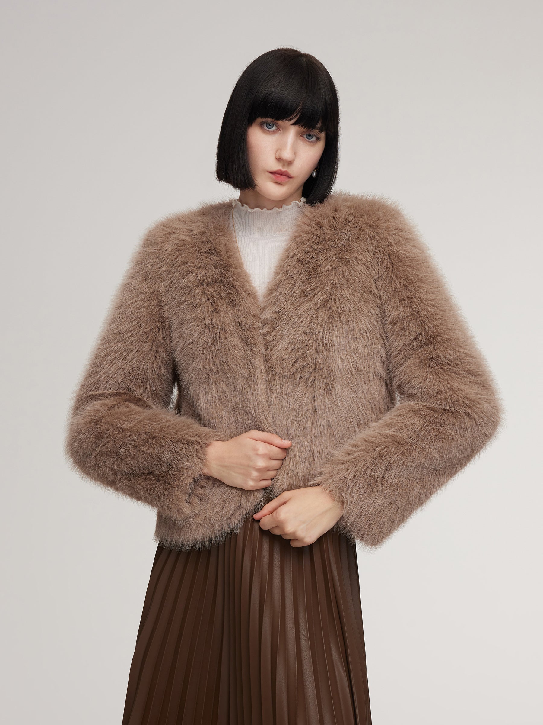 Eco-friendly Fur V-Neck Women Coat GOELIA