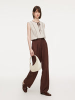 Acetate Blend Tie Front Contrast Trim Women Tank Top GOELIA