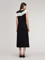 Color Block Ruffle Women Knit Midi Dress GOELIA