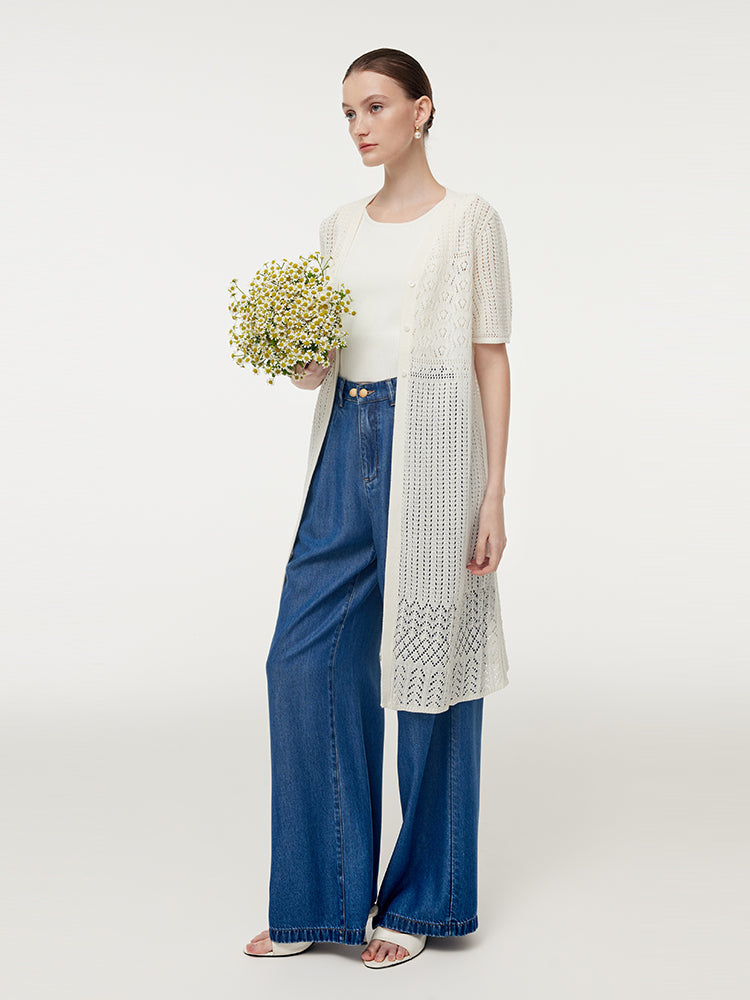 V-Neck Women Long Open-Knit Cardigan GOELIA