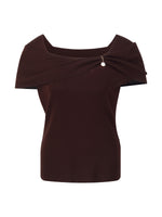 Lyocell Blend Off Shoulder Women Knit Top With Detachable Magnetic Flower GOELIA
