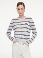 Navy Combo Stripe Women Cardigan GOELIA