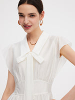 Tencel Blend Women Cap Sleeve Maxi Dress With Ribbon GOELIA