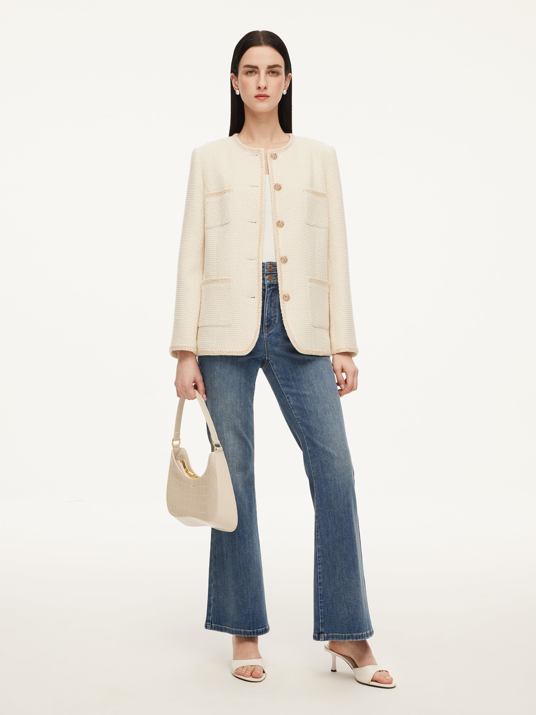 Wool Blend Tweed Braided Trim Women Jacket GOELIA