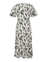 Jacquard Floral Print Twist Front Women V-Neck Midi Dress GOELIA