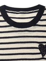 100% Cotton Stripe Women Openwork Knit T-Shirt GOELIA