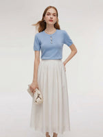 Tencel Blend Knit Top And A-Line Skirt Two-Piece Set With Detachable 3D Crochet Flowers GOELIA