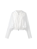 Tencel Acetate Linen Blend Women Zip-Up Hooded Cropped Jacket GOELIA