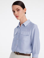 Acetate Shirt And Half Women Skirt Two-Piece Set With Leather Belt GOELIA